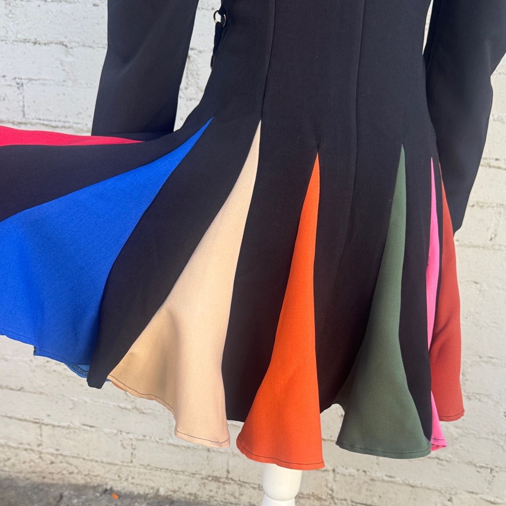 L'ATISTE by Amy Black Coat Dress Rainbow Pleated Skirt Gold Chains Size S - Picture 8 of 16